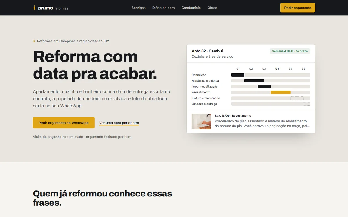 Prumo Reformas, versão para computador